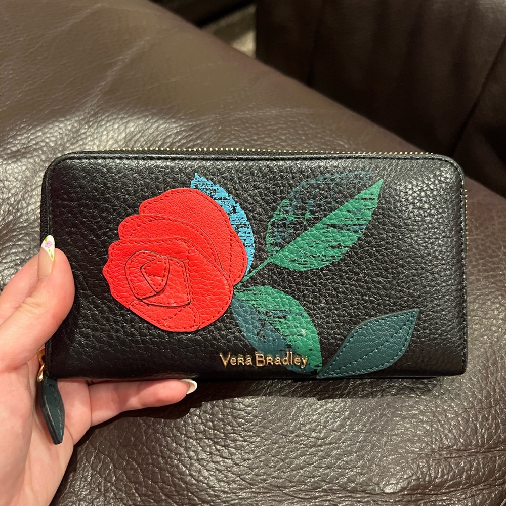 Vera Bradley Black Wallet with Red Rose